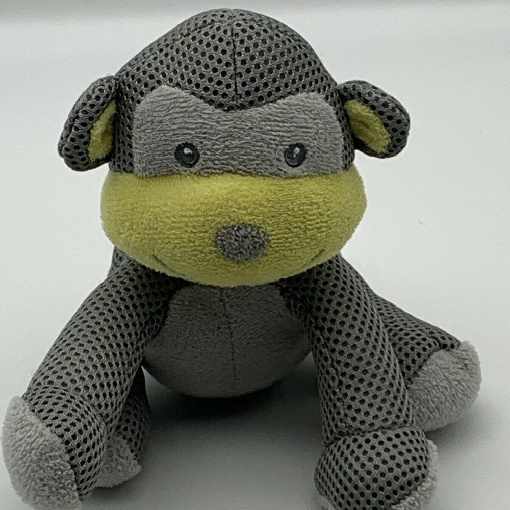 Breathable Baby Rattle Monkey Grey Mesh Plush - Picture 2 of 8